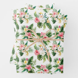 Waterverf Tropische bloemen en groen patroon Inpakpapier Vel