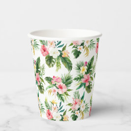 Waterverf Tropische bloemen en groen patroon Papieren Bekers