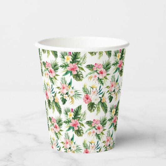 Waterverf Tropische bloemen en groen patroon Papieren Bekers (Voorkant)