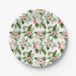 Waterverf Tropische bloemen en groen patroon Papieren Bordje