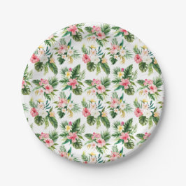 Waterverf Tropische bloemen en groen patroon Papieren Bordje