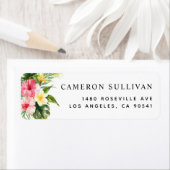 Waterverf Tropische bloemen en groen Zomer Etiket (Insitu)