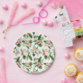 Waterverf Tropische bloemen en groen Zomer Papieren Bordje (Feest)