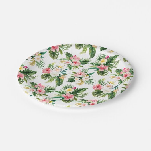 Waterverf Tropische bloemen en groen Zomer Papieren Bordje (Gekanteld)