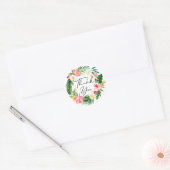 Waterverf Tropische Bloemen en Groene Dank Je Wel Ronde Sticker (Envelop)