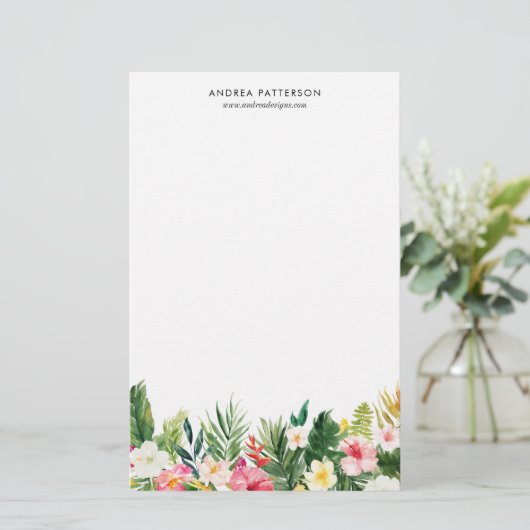 Waterverf Tropische bloemen en lederwaren Briefpapier (Staand voorkant)