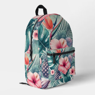 Waterverf Tropische Bloemen en Strand Bedrukte Rugzak
