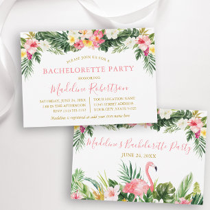 Waterverf Tropische Bloemen Flamingo Bachelorette Kaart