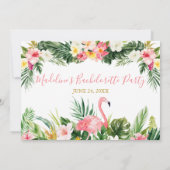 Waterverf Tropische Bloemen Flamingo Bachelorette Kaart (Achterkant)