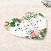 Waterverf Tropische Bloemen Flamingo Bruiloft Hart Kartonnen Onderzetters (Gekanteld)