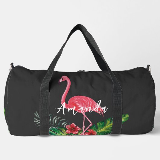 Waterverf Tropische Bloemen Flamingo gepersonalise Plunjezak (Voorkant)