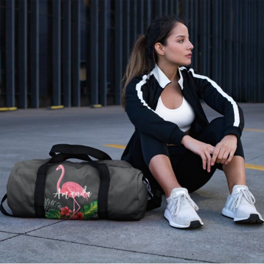 Waterverf Tropische Bloemen Flamingo gepersonalise Plunjezak