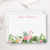 Waterverf Tropische Bloemen Flamingo Roze Notitiekaartje