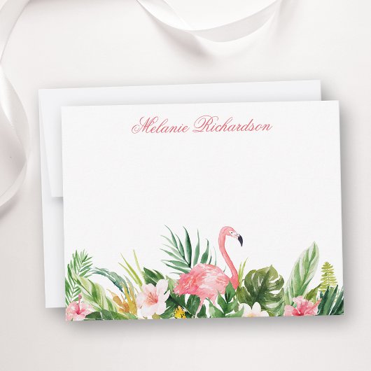 Waterverf Tropische Bloemen Flamingo Roze Notitiekaartje