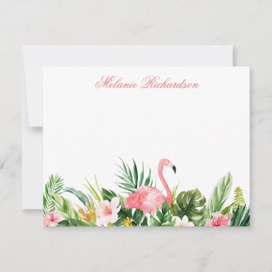 Waterverf Tropische Bloemen Flamingo Roze Notitiekaartje (Voorkant)