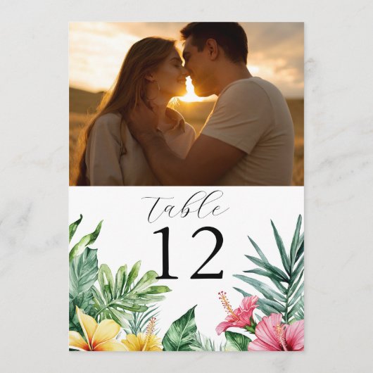 Waterverf Tropische Bloemen Foto Tafelnummer (Achterkant)