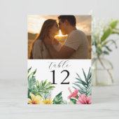 Waterverf Tropische Bloemen Foto Tafelnummer (Staand voorkant)