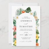 Waterverf Tropische Bloemen Groen Bruiloft Boog Kaart (Voorkant)