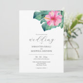 Waterverf Tropische Bloemen Groen Bruiloft Kaart (Staand voorkant)