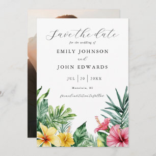 Waterverf Tropische Bloemen Groen Fotobruiloft Save The Date