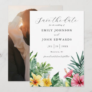 Waterverf Tropische Bloemen Groene Foto Bruiloft Save The Date