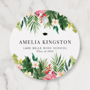 Waterverf Tropische Bloemen & Groene Graduatie Bedankjes Labels