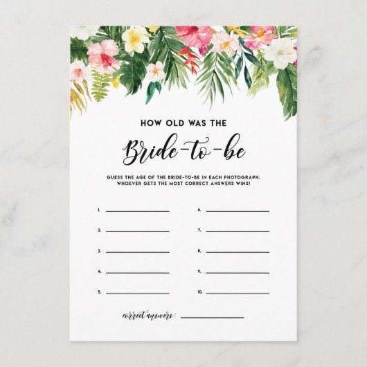 Waterverf Tropische bloemen Hoe oud was de bride? Informatiekaartje (Voorkant)