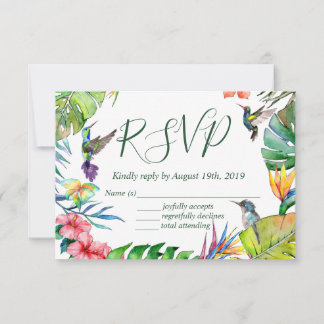 Waterverf Tropische Bloemen Kleurrijke Bruiloft RSVP Kaartje