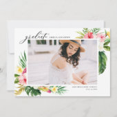 Waterverf Tropische Bloemen Lijst Foto Afstuderen Aankondiging (Voorkant)