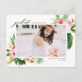 Waterverf Tropische Bloemen Lijst Foto Afstuderen Aankondigingskaart (Voorkant)
