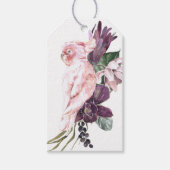 Waterverf Tropische Bloemen met Roze Papegaai Cadeaulabel (Voorkant)