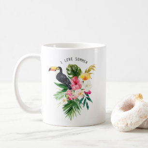 Waterverf Tropische bloemen met Toucan Custom Koffiemok