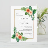Waterverf Tropische Bloemen Moderne Bruiloft Kaart (Staand voorkant)