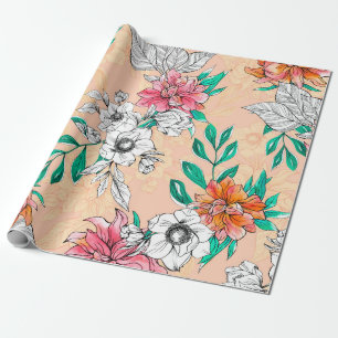 Waterverf tropische bloemen, naadloos, romantische cadeaupapier
