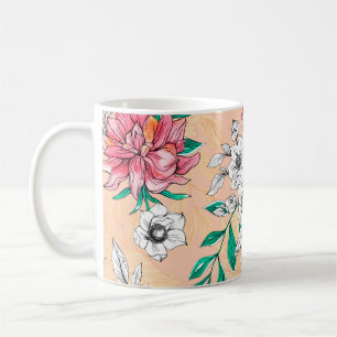 Waterverf tropische bloemen, naadloos, romantische koffiemok