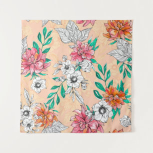 Waterverf tropische bloemen, naadloos, romantische wandkleed