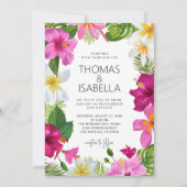 Waterverf tropische bloemen | Palm Leaves Bruiloft Kaart (Voorkant)