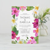 Waterverf tropische bloemen | Palm Leaves Bruiloft Kaart (Staand voorkant)