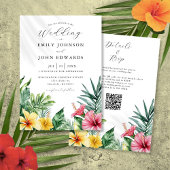 Waterverf Tropische bloemen QR Code Weddenschap Kaart