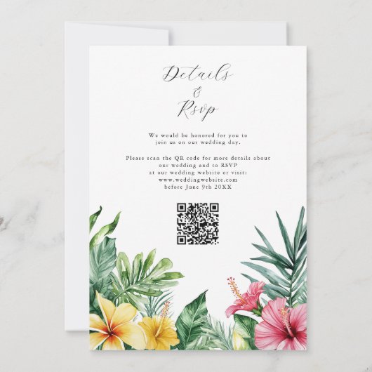 Waterverf Tropische bloemen QR Code Weddenschap Kaart (Achterkant)