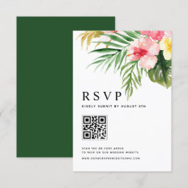 Waterverf Tropische bloemen QR Code Weddenschap RSVP Kaartje