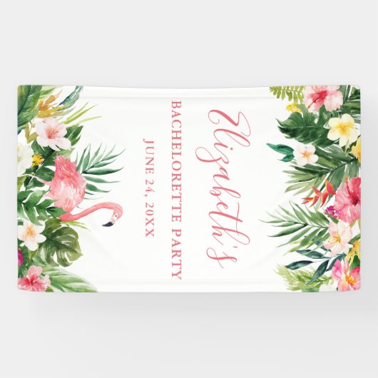 Waterverf Tropische Bloemen Roze Bachelorette Part Spandoek (Horizontaal)