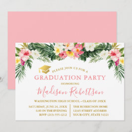 Waterverf Tropische Bloemen Roze Goud Afstudeerder Kaart
