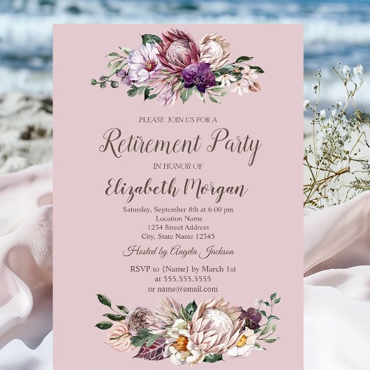 Waterverf Tropische bloemen, roze pensionering Kaart