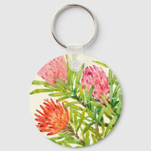 Waterverf Tropische bloemen Sleutelhanger