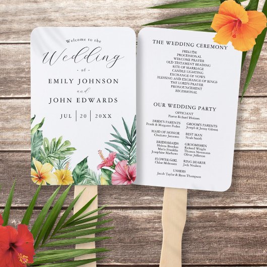 Waterverf Tropische Bloemen Trouwprogramma Handwaaier