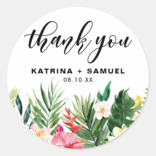 Waterverf Tropische bloemen Weddenschap Ronde Sticker