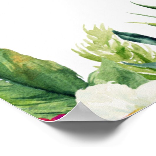 Waterverf Tropische bloemen Weddenschap Welkomstte Poster (Hoek)