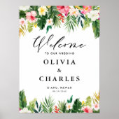 Waterverf Tropische bloemen Weddenschap Welkomstte Poster (Voorkant)