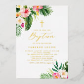 Waterverf Tropische Bloemen Zomboekje Folie Uitnodiging (Voorkant)